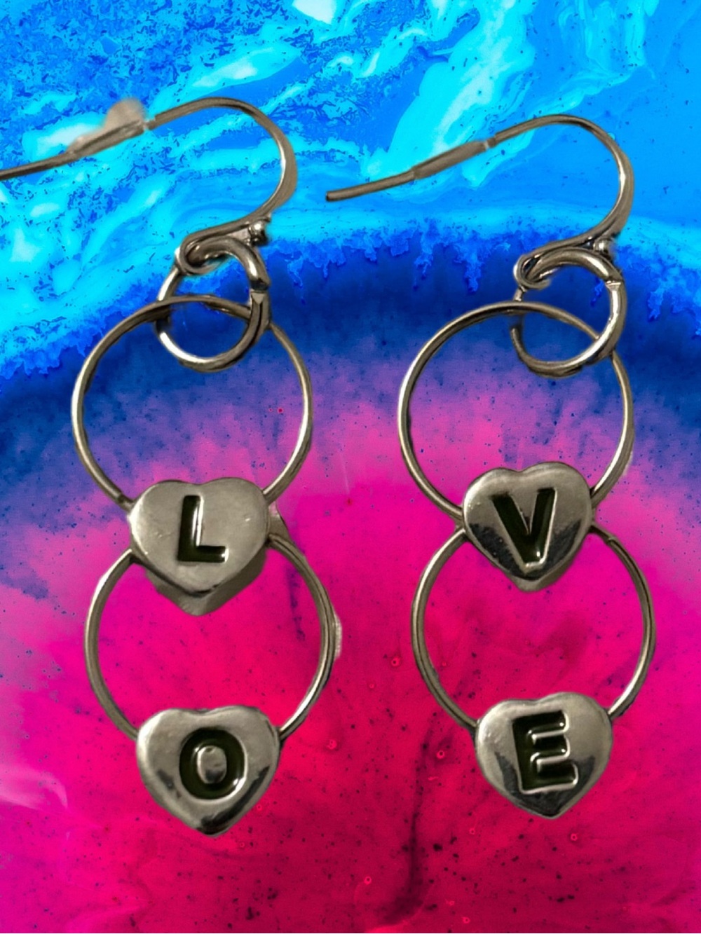 LOVE Heart Letter Hoop Earrings - Silver Tone
